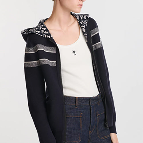 디올 테크니컬 캐시미어 리버시블 후드 지퍼 가디건 네이비 블루