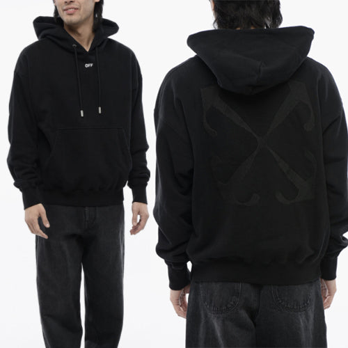 오프화이트 브러시드 애로우 자수 스웨트셔츠 후디 블랙