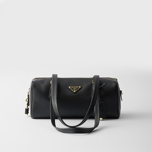 프라다 미디움 레더 핸들 백 패드락 블랙