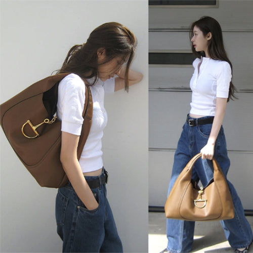 구찌 소프트빗 라지 숄더백 브라운 (차정원 착용)