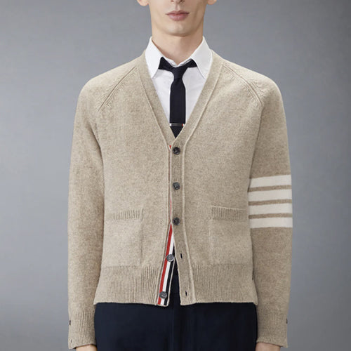 톰브라운 셰틀랜드 울 사선 가디건 베이지/카키