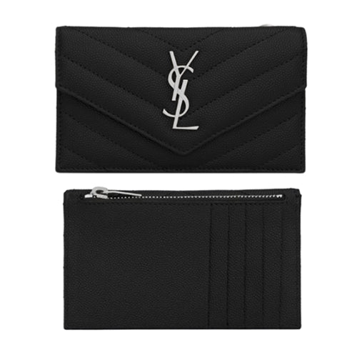 세인트로랑(생로랑) 모노그램 플랩 카드지갑 블랙/은장