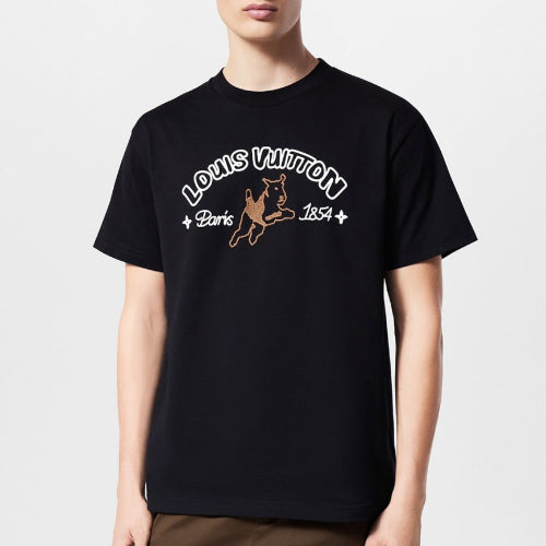 (국내배송, 당일출고) 루이비통 LV점핑 도그 모티프 자수 반팔 티셔츠