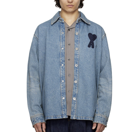 아미 빅 하트 로고  코튼 데님 오버셔츠 유즈드 블루