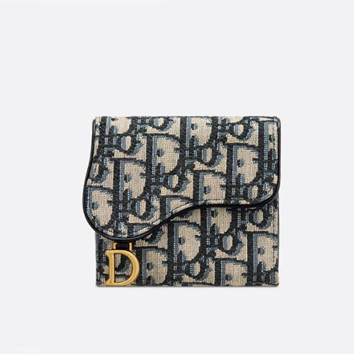 디올 새들 로터스 지갑 블루 디올 오블리크 자카드