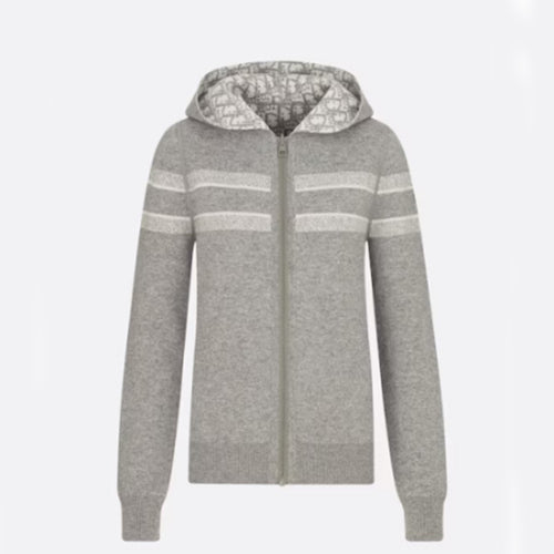 디올 테크니컬 캐시미어 리버시블 후드 지퍼 가디건 그레이