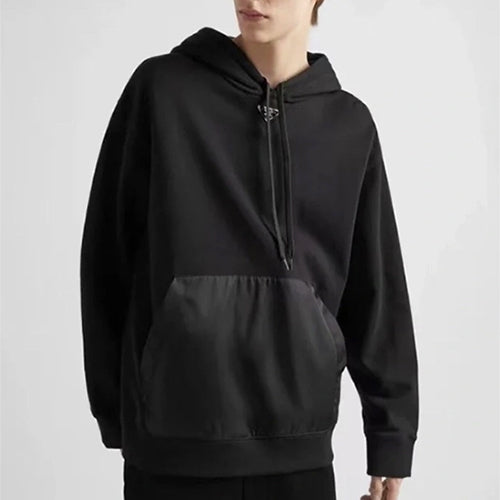 프라다 트라이앵글 로고 후드스웨트셔츠 블랙