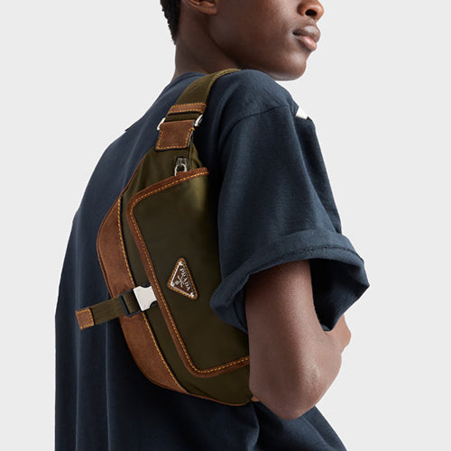 프라다 리나일론 및 스웨이드 벨트백 밀리터리 카라멜