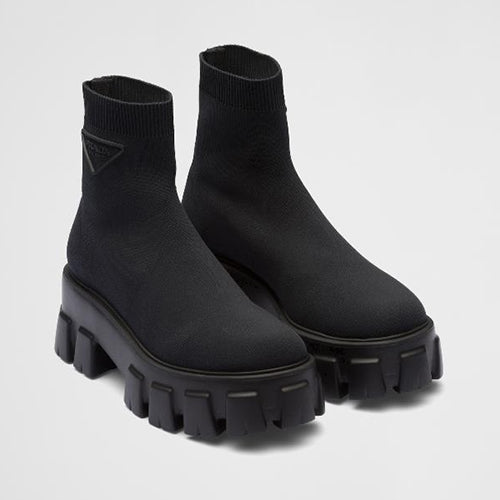 프라다 모놀리스 니트 부티 부츠 블랙