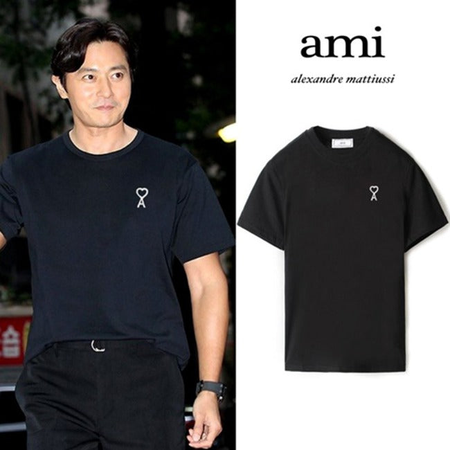 (국내배송, 당일출고) 아미 ami 체인 자수로고 반팔티셔츠 (장동건 착용)