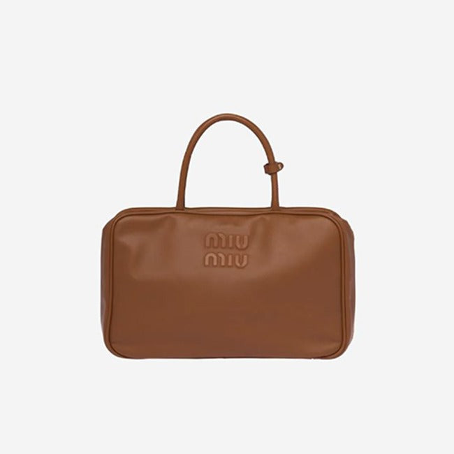 미우 미우 가죽 탑 핸들백 코냑