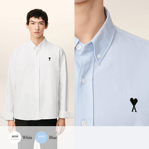 (국내배송, 당일출고) 아미 드 꾀흐 블랙 로고 자수 옥스포드 셔츠 ~2Color~