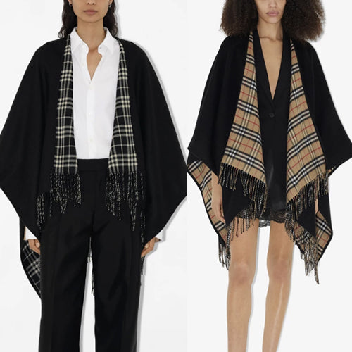 버버리 리버시블 체크 울 캐시미어 케이프 블랙 ~2Color~