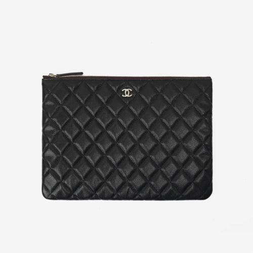 샤넬 클래식 캐비어 램스킨 클러치 백 골드 메탈