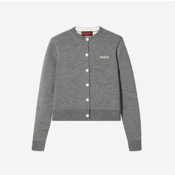 구찌 울 자카드 가디건 그레이 멜란지