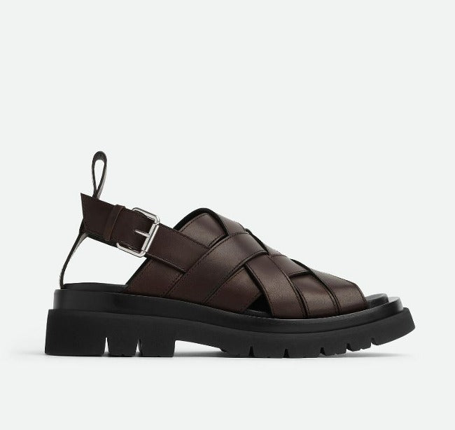 보테가베네타 러그 스트랩 슬리퍼 브라운