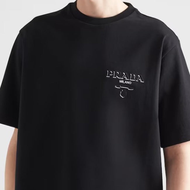 (국내배송, 당일출고) 프라다 코튼 반팔티셔츠 블랙 -재입고