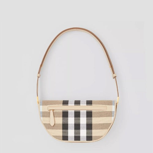 버버리 스몰 체크 캔버스 레더 올림피아 백