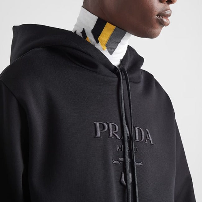 (국내배송, 당일출고) 프라다 자수 로고 코튼 후드 블랙