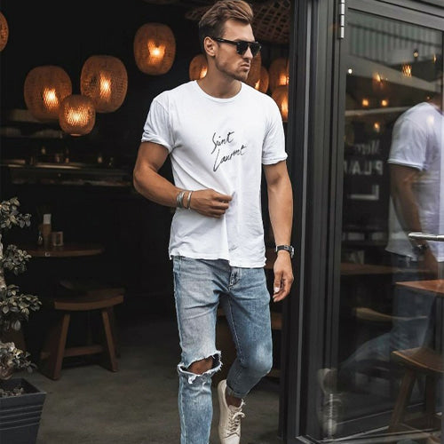 (국내배송, 당일출고) 세인트로랑 시그니쳐 프린팅 반팔티셔츠 -차은우.,송강,지현-착용